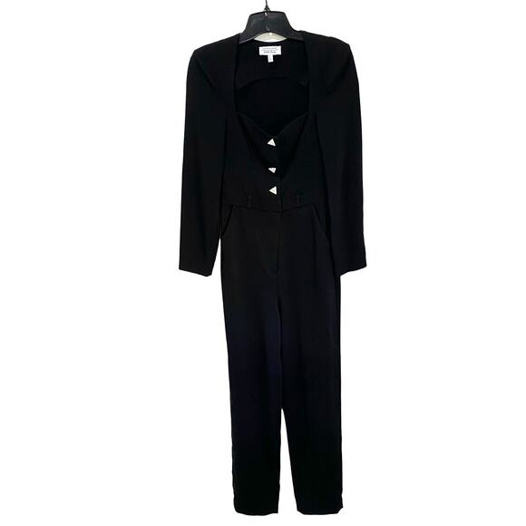 & Other Stories Black Jumpsuit W Retro Triangle Diamond Studded Buttons Size 0 - Picture 1 of 11